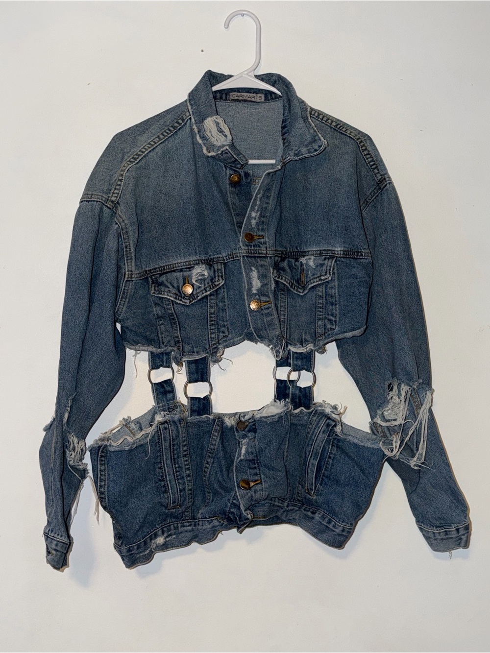 Carmar Distressed Cutout Blue Denim Jacket